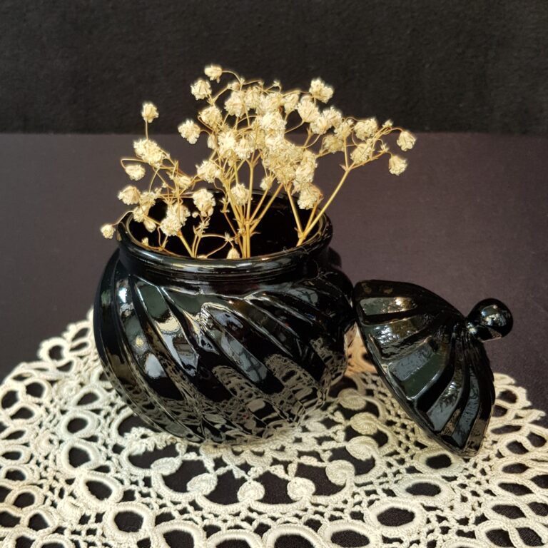bonbonniere boite coffret pot verre noir vintage decoration brocante