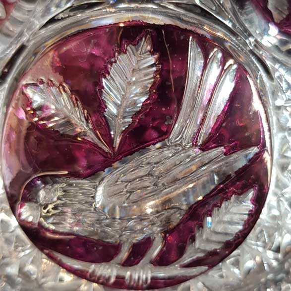 bonbonniere sucrier drageoir cristal rubis tripode decor brocante 4