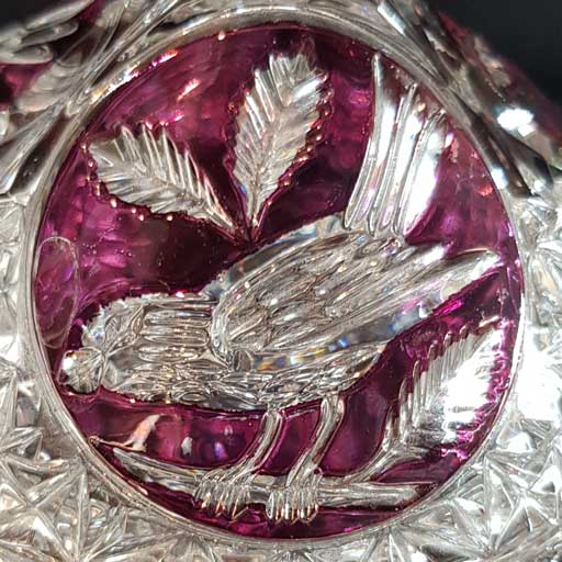 bonbonniere sucrier drageoir cristal rubis tripode decor brocante 5