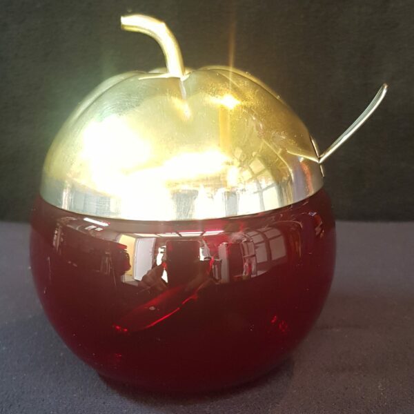 confiturier sucrier pomme verre metal england brocante vintage rouge