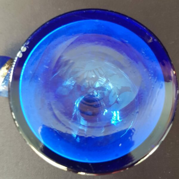 flacon carafe bleu cobalt motifs argentes verre souffle vintage 5