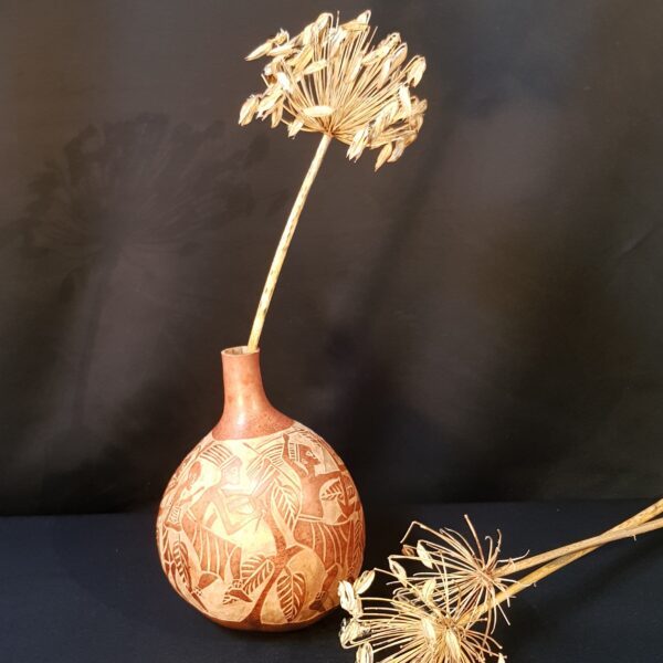 vase calebasse sculptee africain merveille et bout de chandelle 1