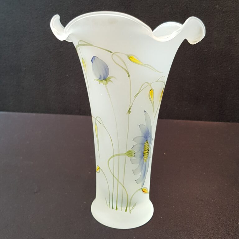 vase en verre souffle depoli peint deco vintage brocante