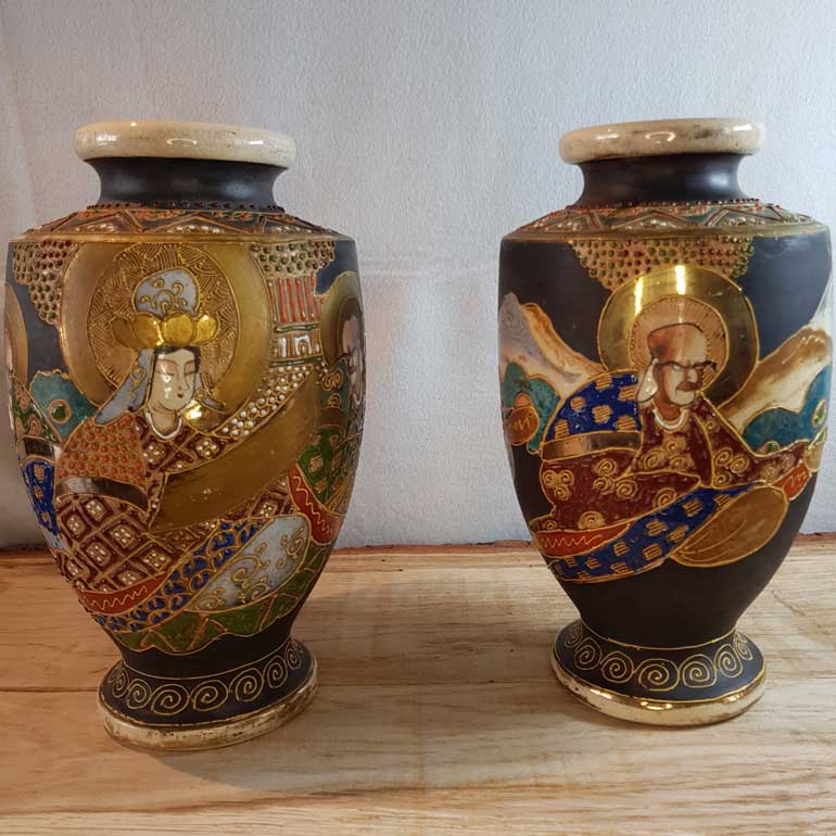 vase satsuma japonais ceramique geishas samourais emaux